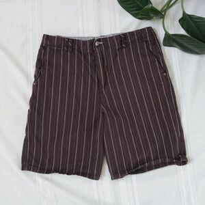 A. Lab brown pin stripe denim shorts